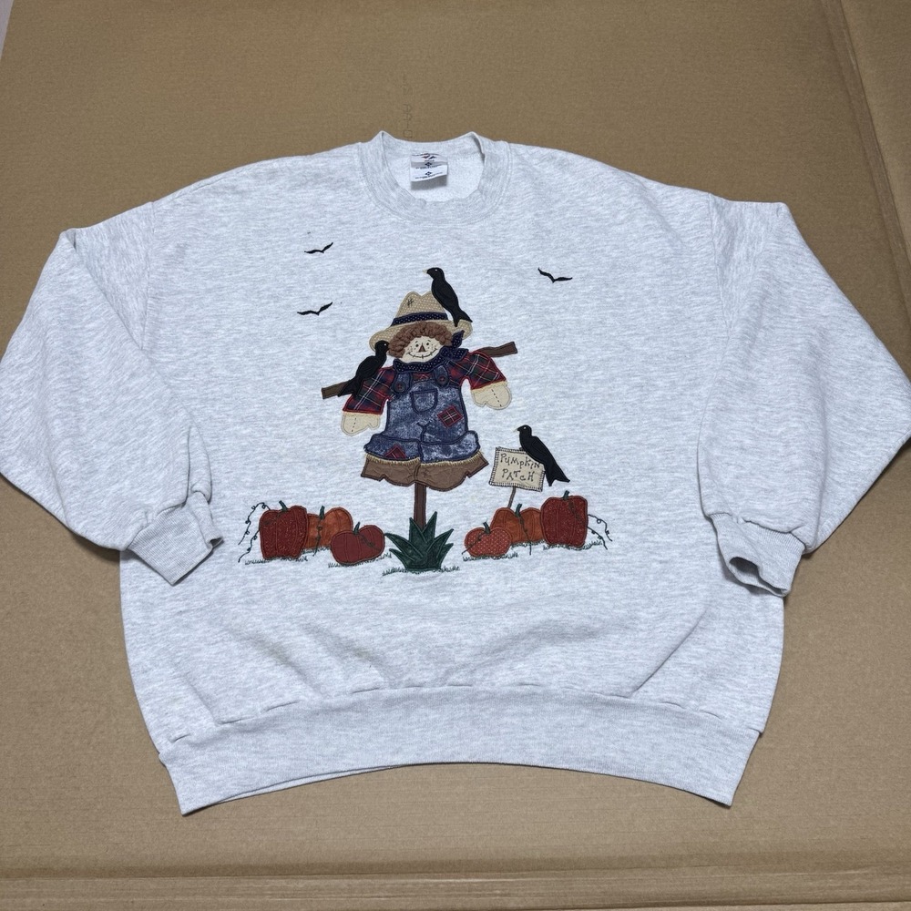 Vintage Pumpkin Patch Scarecrow Crewneck Sweatshirt USA XL Fall